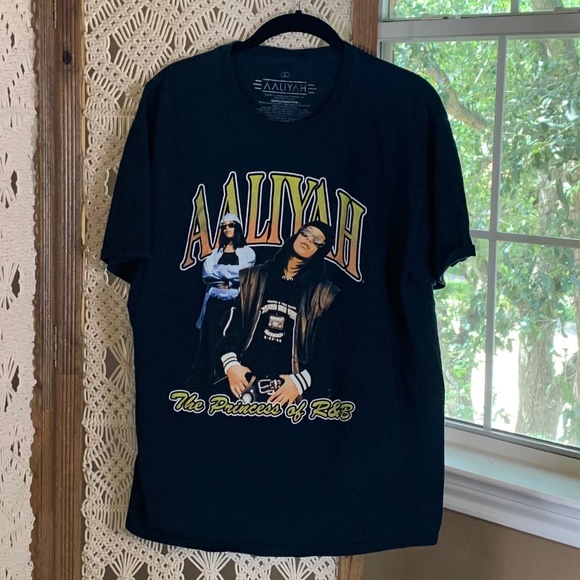 Aaliyah‎ Retro Hip Hop T-Shirt Princess of R&B Black Shirt Adult Sz Large unisex - Picture 1 of 5
